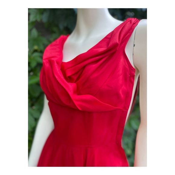 1950's Red Taffeta Ball Gown Formal New Look Surplice Neckline Flared Skirt Bone - Picture 7 of 10